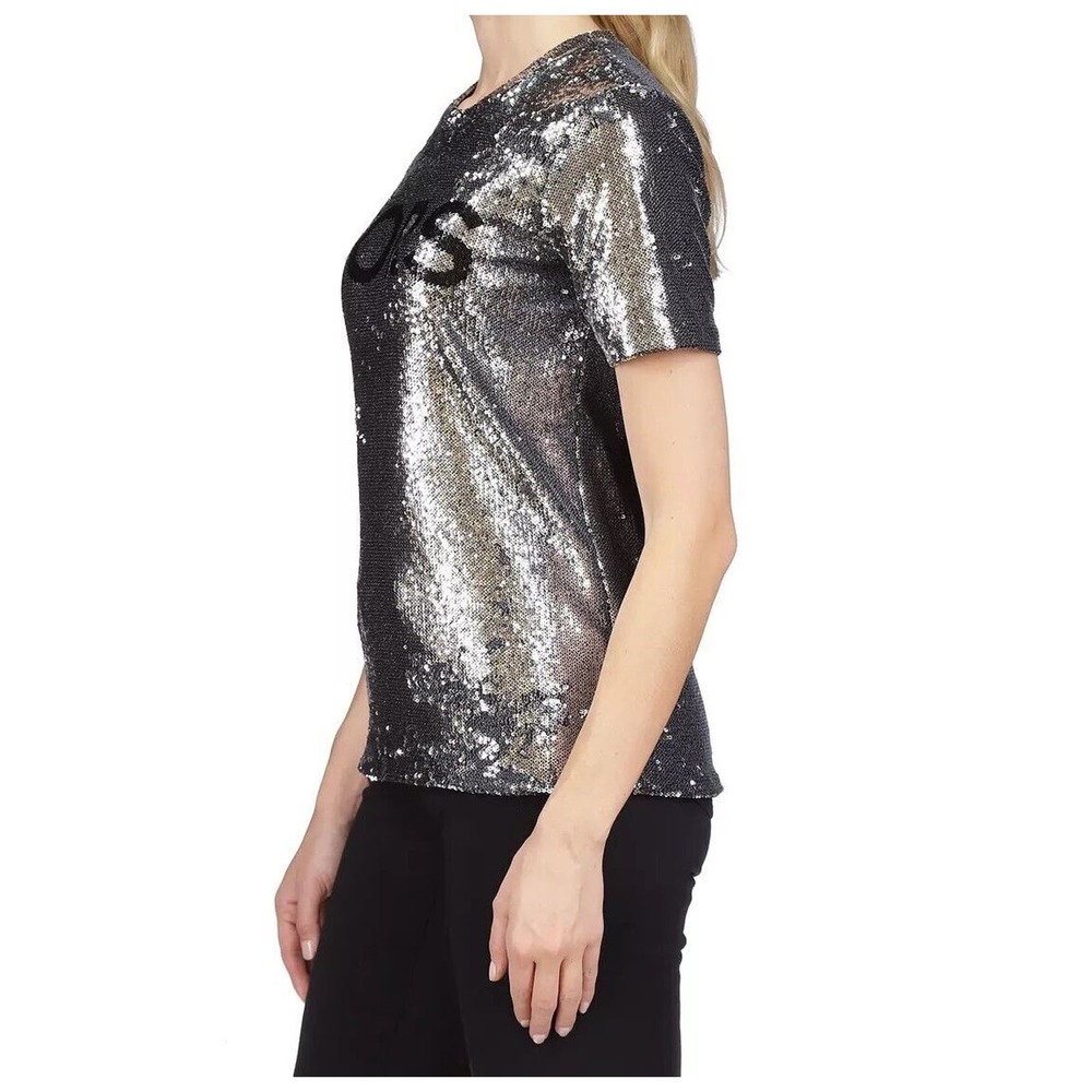 Michael Kors Sequined Stretch Tulle T-Shirt Top Black/Silver XS/S/M $155 Nwt - Picture 5 of 5